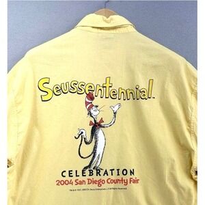 2004 Dr Seuss San Diego County Fair Staff Button Up Shirt Yellow Mens XL USA VTG